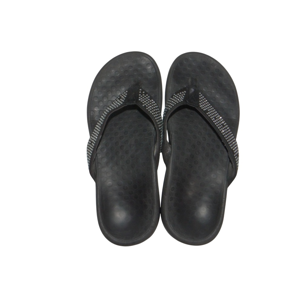 Vionic Orthaheel Bella Black Rhinestone Thong Sandals Womens 6 1340
